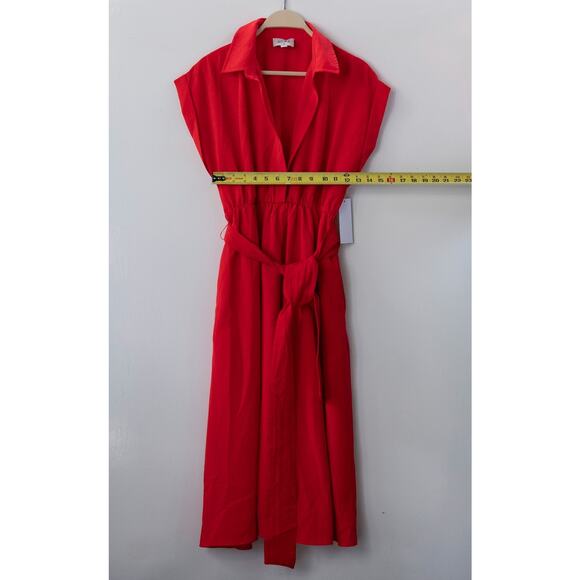 NWT Aura Red Dress Belted with Collar Capped Sleeves Size Small - Picture 3 of 8